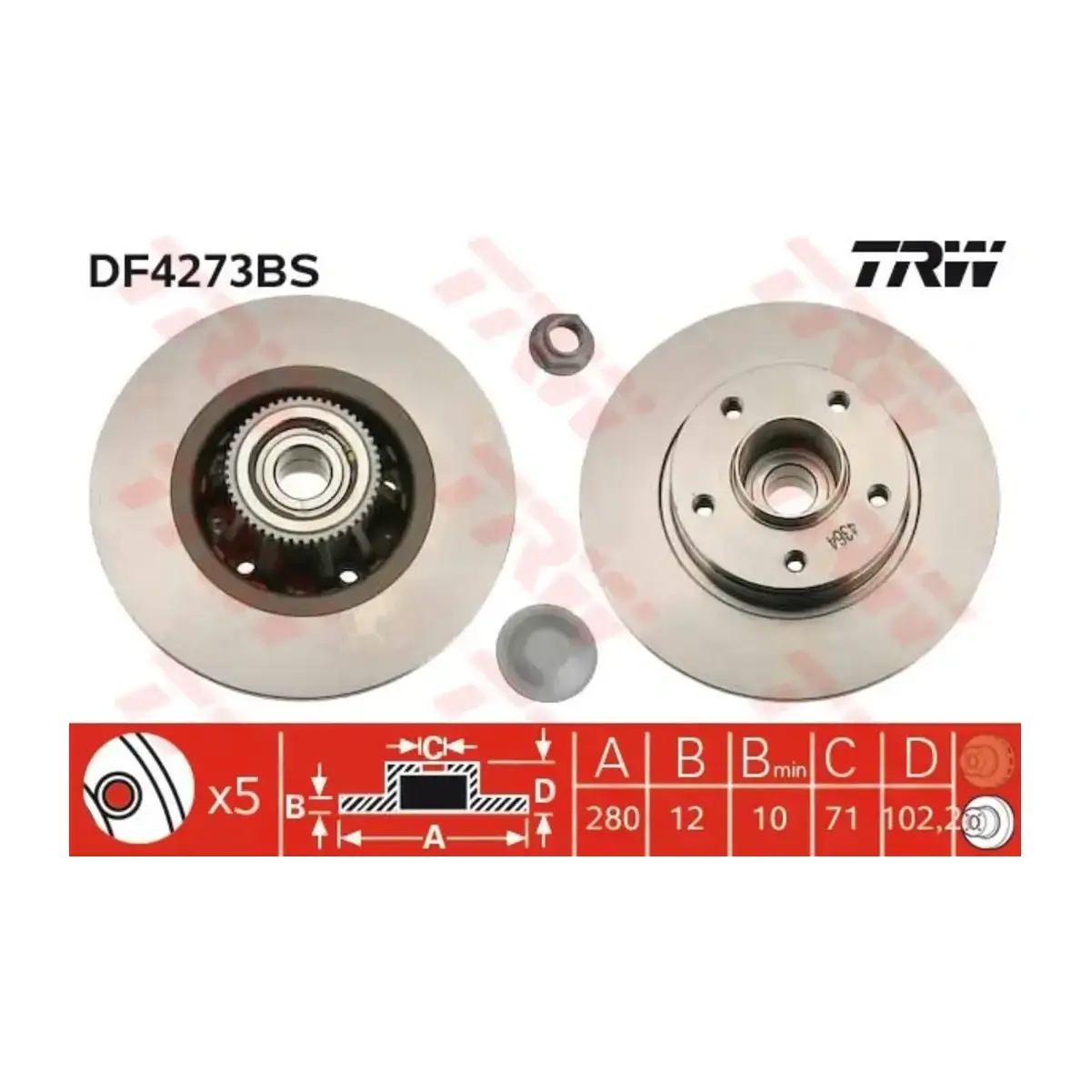 8200228610 FREN DISKI ARKA DELIKSIZ TRAFIC II 01>06 OPEL VİVARO 01>06 (280x12x) 5 BIJON RULMANLI TRW