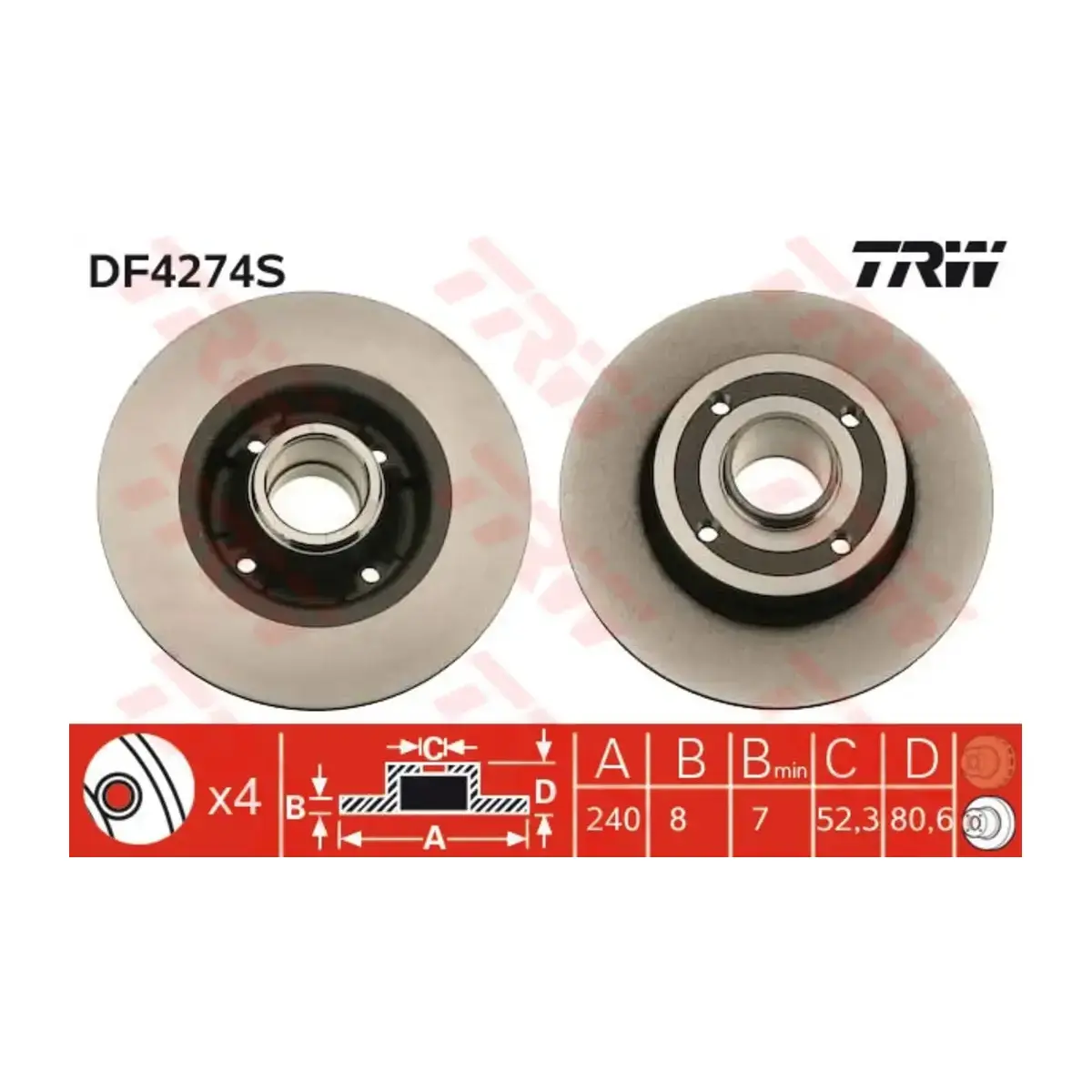 7701207823 FREN DISKI ARKA DELIKSIZ MEGANE II 02=> MODUS 04=> CLIO III 05=> RULMANSIZ (ADET FIYATI) TRW