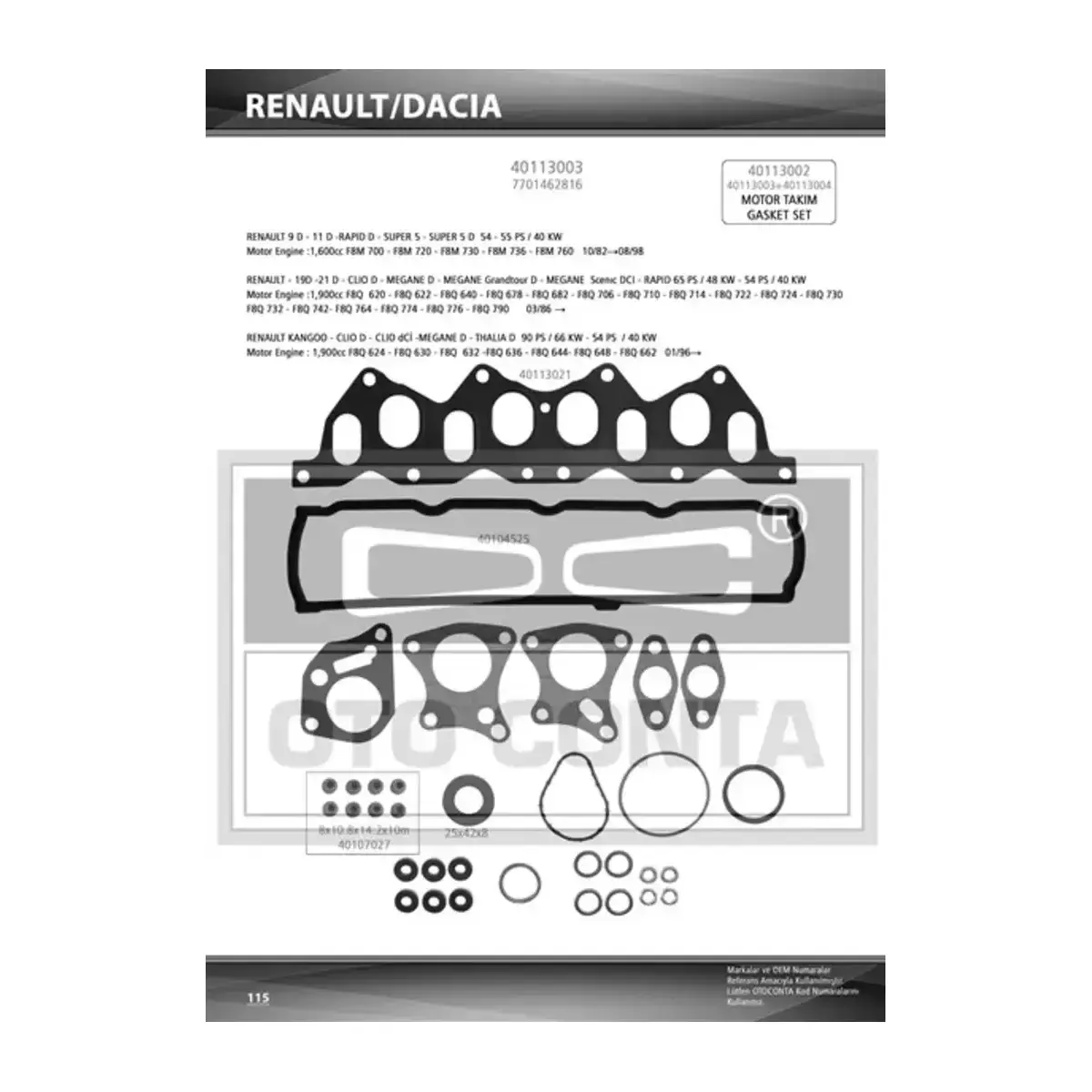 7701462816 UST TAKIM CONTA R19 CLIO KANGO 1.9 DZL F8Q SKT KECELI ( SKC SIZ ) OTOCONTA