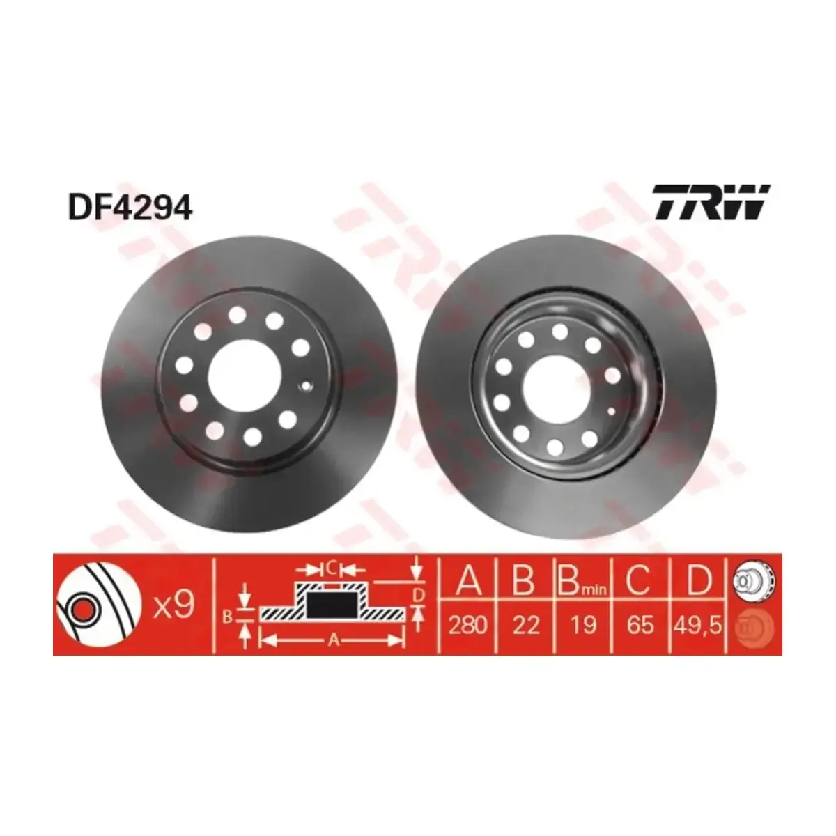 DF4294 FREN DISKI ON HAVALI GOLF V VI JETTA III IV CADDY III A3 03=> LEON 05=> TOLEDO OCTAVIA 04=> TRW