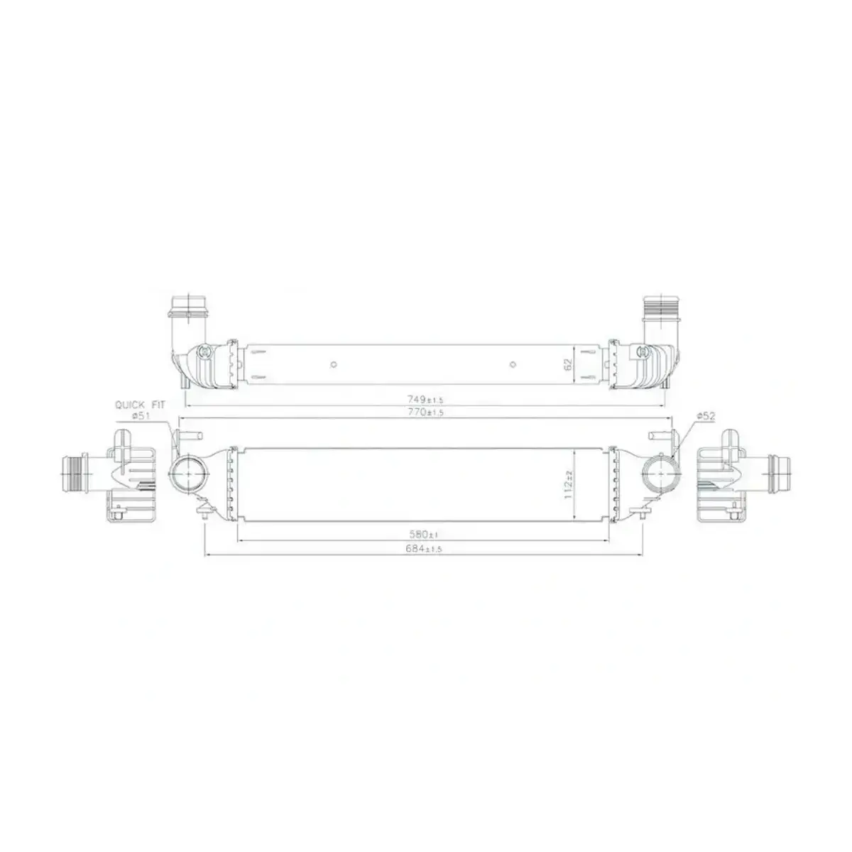 51965901 TURBO RADYATORU (INTERCOOLER) 500X 1.4 1.6 MJTD 2014> RENEGADE 2014> 96166 A M (580X112X62) ORIS
