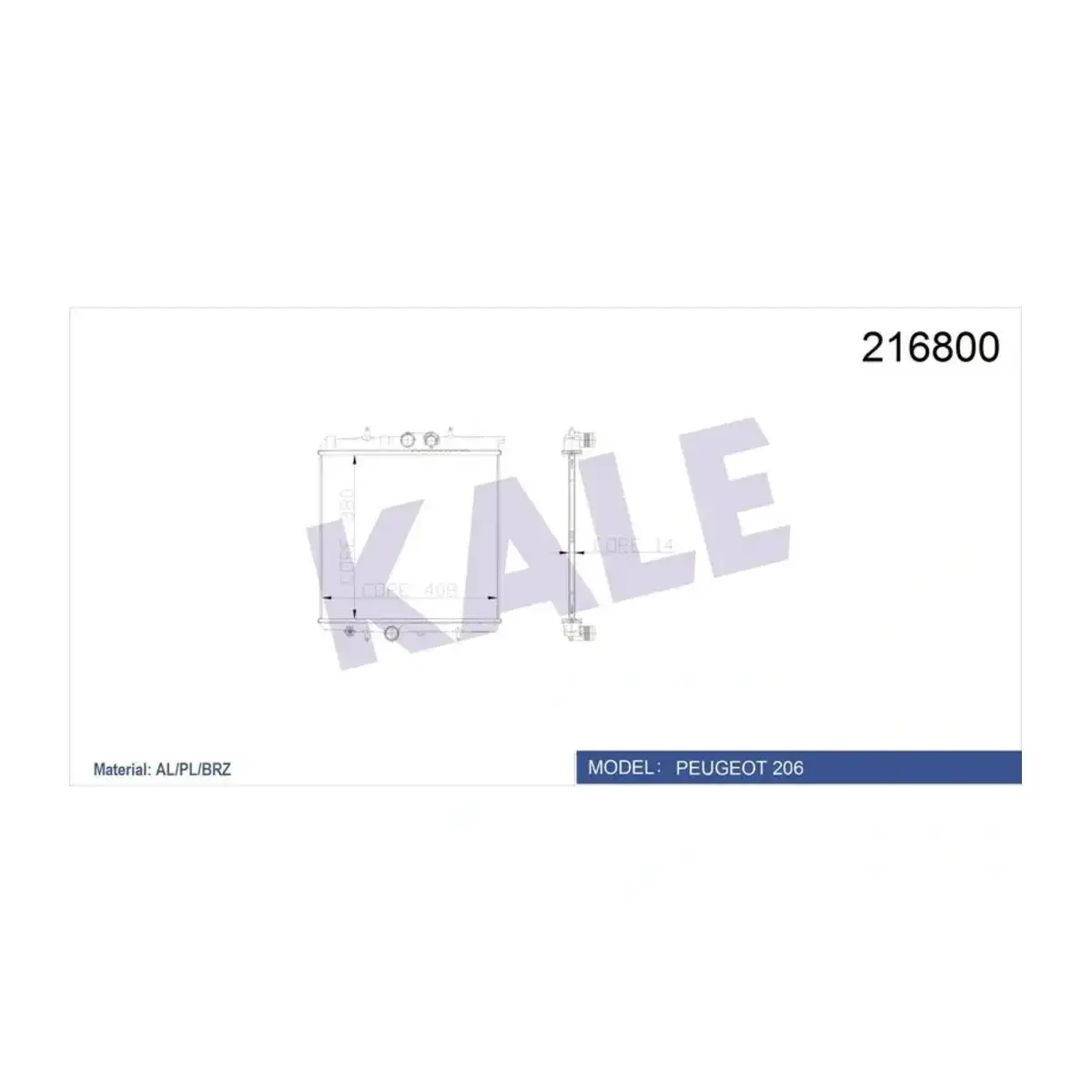 1330.37 RADYATOR P206 1.4I 8V (MUSURLU) (MT) AL/PL/BRZ KALE 1330.37 RADYATOR P206 1.4I 8V (MUSURLU) (MT) AL/PL/BRZ KALE