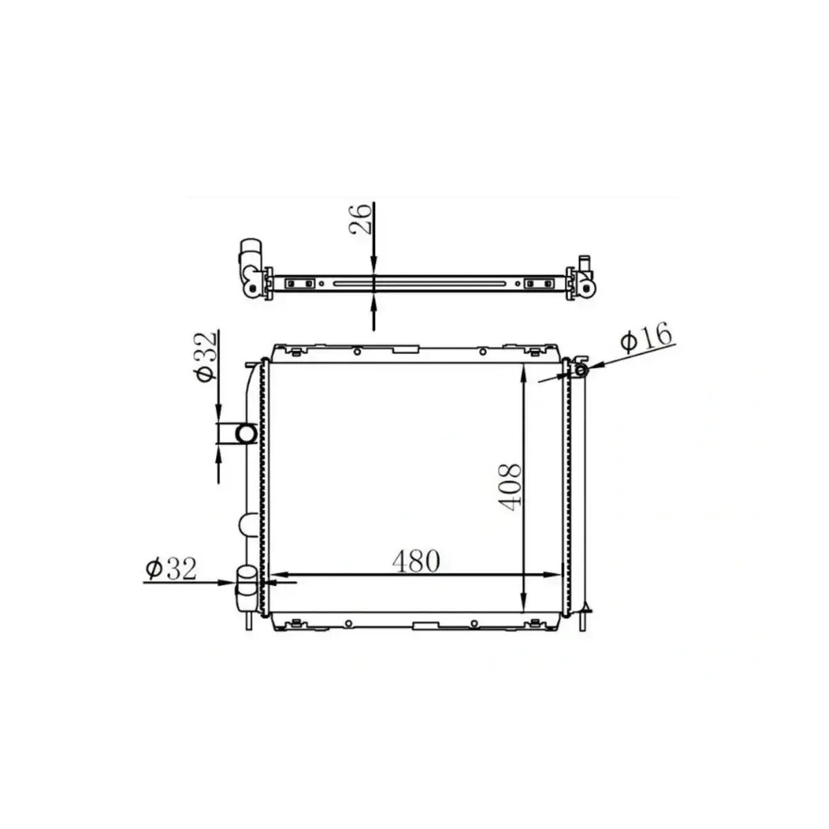 7700430143 RADYATOR CLIO II 1.2I 1.6I 98> KANGO 1.2I 1.6I 98> 63886 MT (480X408X26) ORIS
