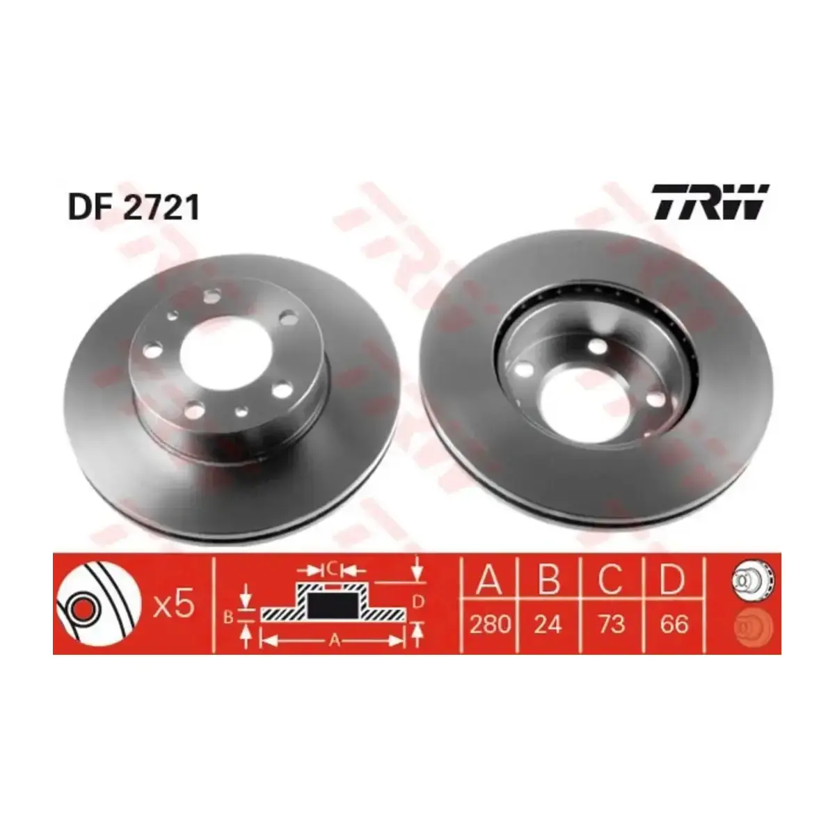 71738905 FREN DISKI ON HAVALI DUCATO BOXER I-II 94=>JUMPER I-II 94=>DUCATO I-II 94=>(280x24) 5 BIJON TRW
