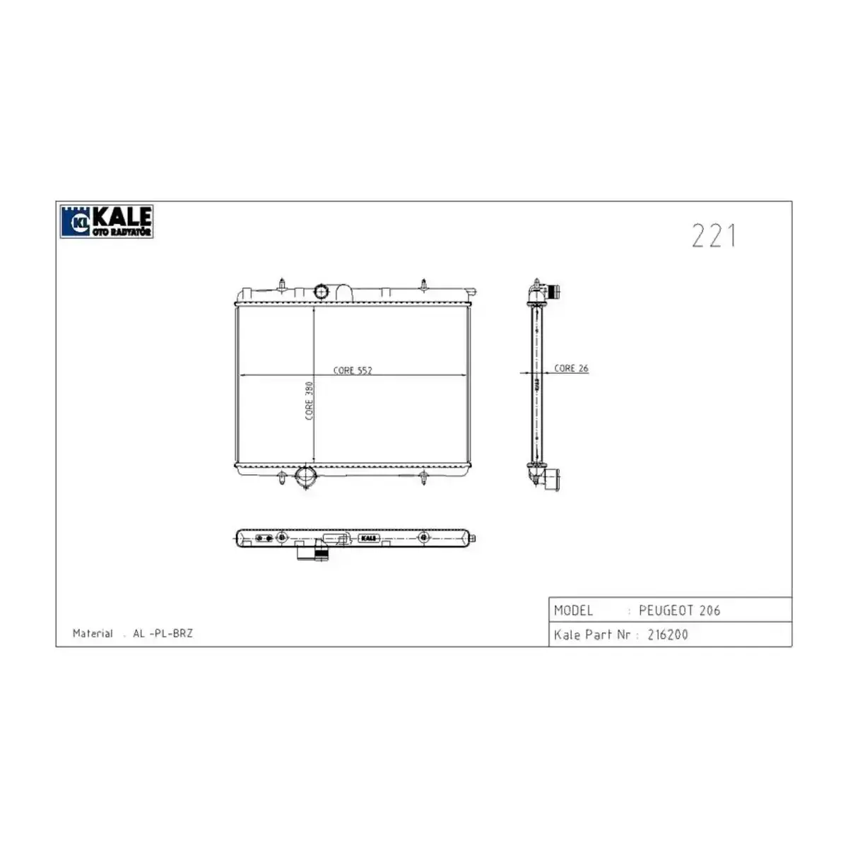 1330.G6 RADYATOR P206 2.0I 16V (MT) AL/PL/BRZ KALE