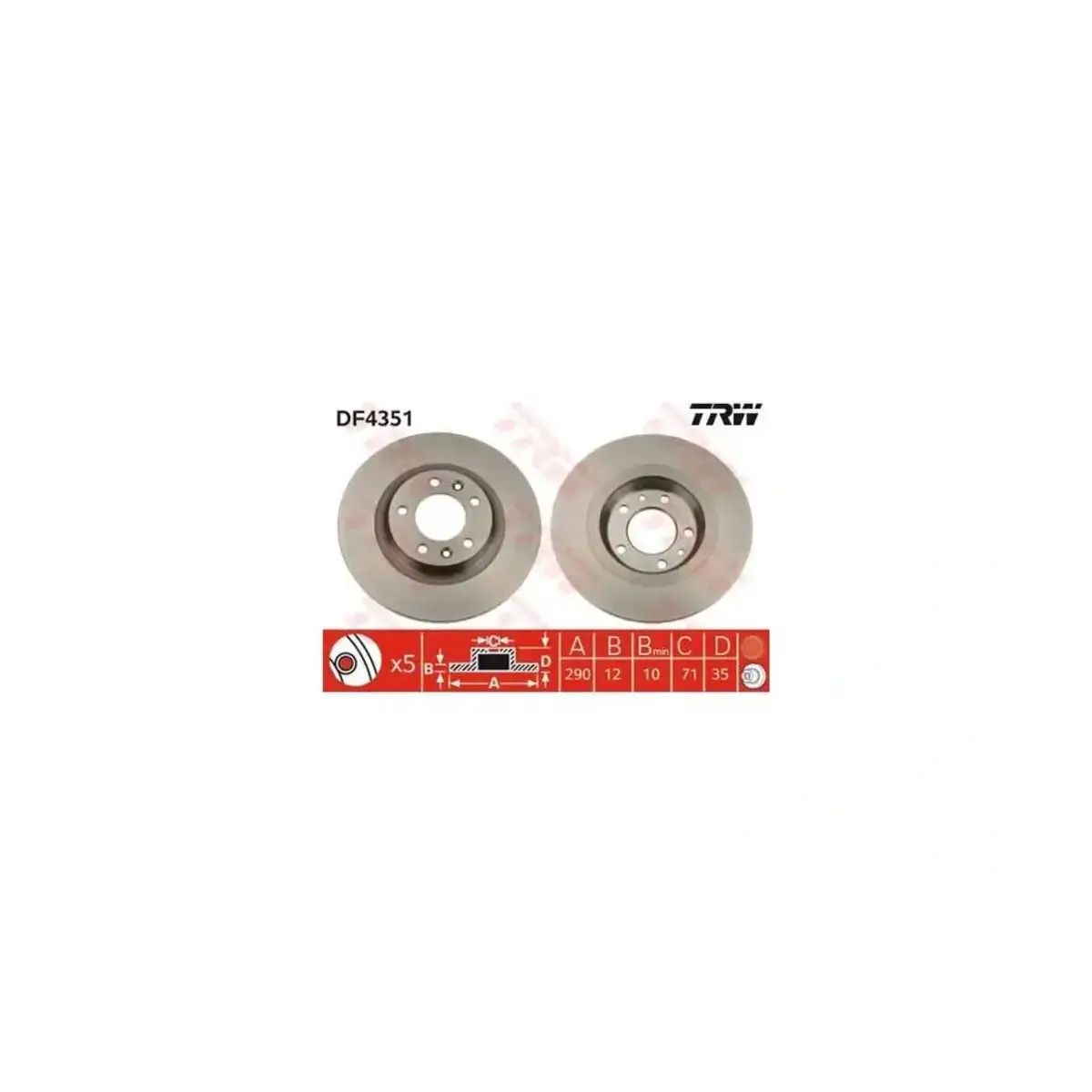 DF4351 FREN DISKI ARKA DELIKSIZ P407 04>11 P508 10>18 P607 00>11 RCZ 10>15 C5 08>17 (290x12x35x5DL DOLU) TRW