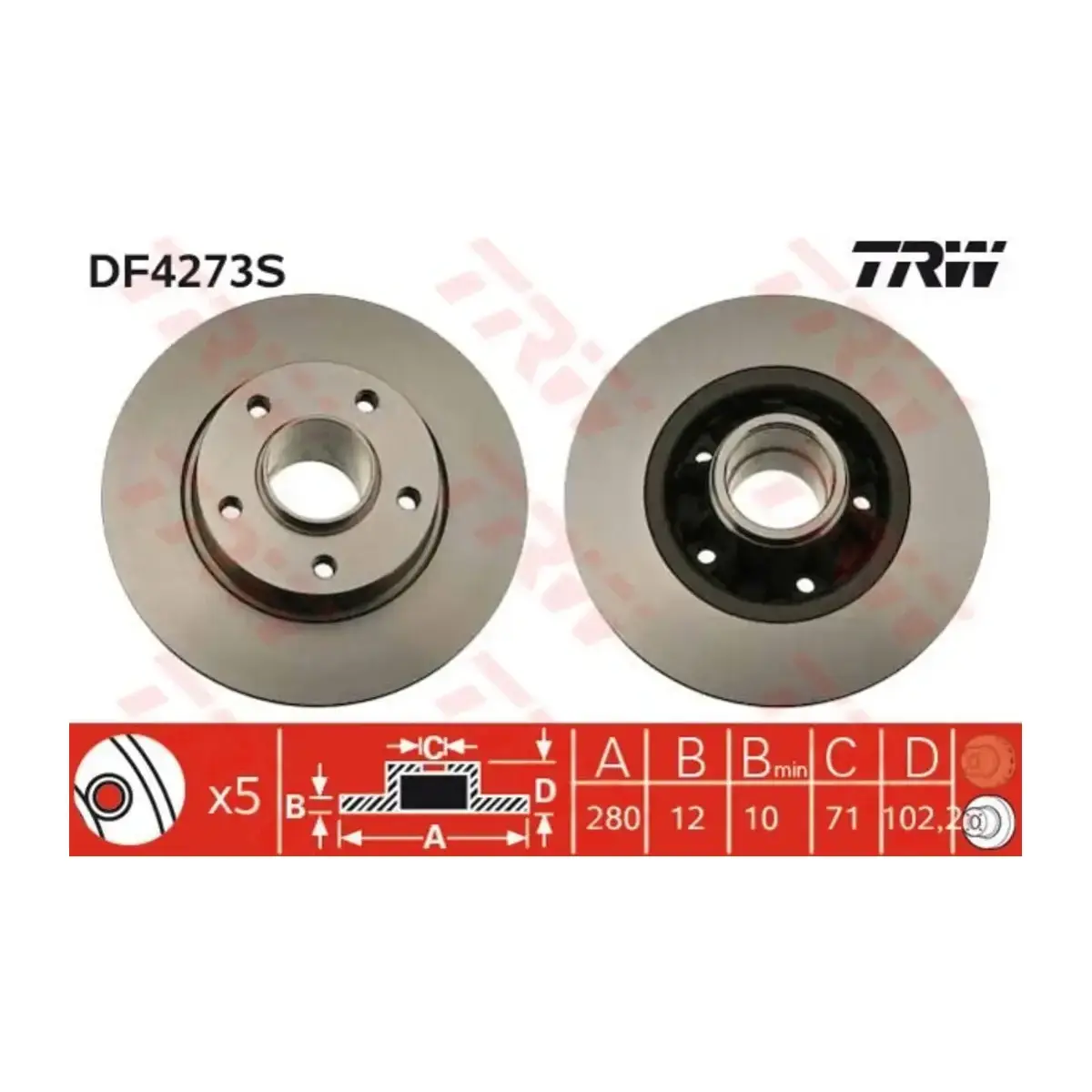 8200228610 FREN DISKI ARKA DELIKSIZ TRAFIC II 01>06 OPEL VİVARO 01>06 (280x12x) 5 BIJON RULMANSIZ TRW