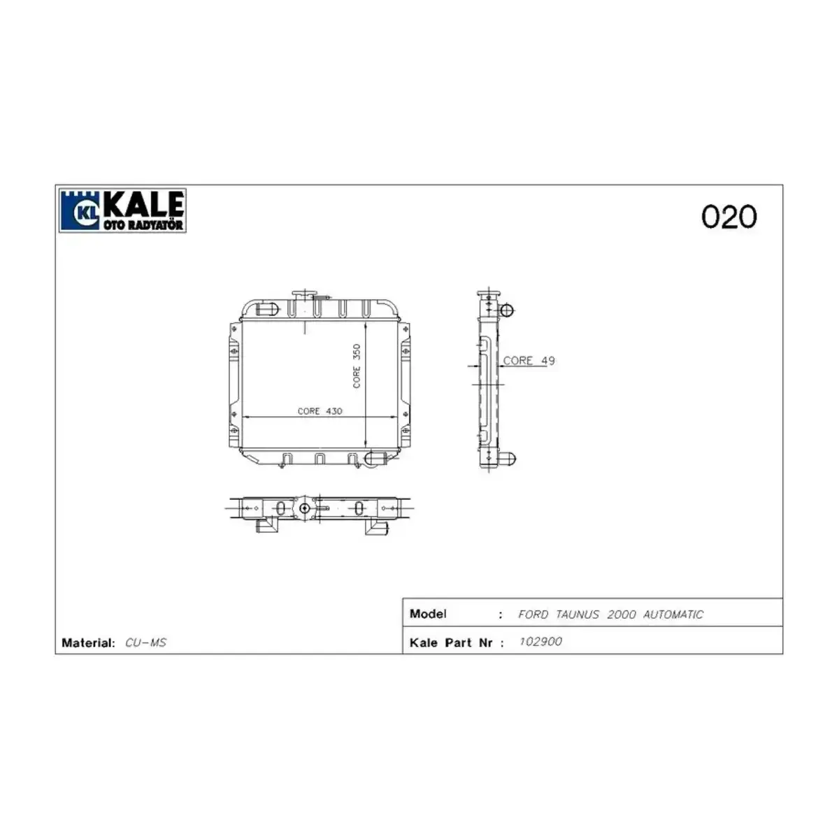 KST8005AA RADYATOR TAUNUS 2.0 AUT. 3 SIRA PA KALE