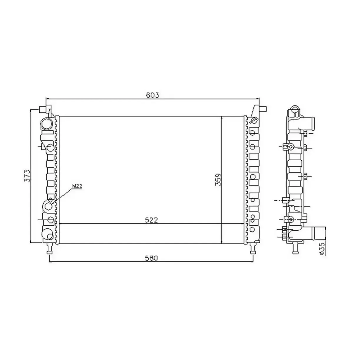46417059 RADYATOR PALIO ALBEA STRADA 96>1.2 1.4 1.6 16V (KLIMASIZ+MEK) (522x359x23) ORIS