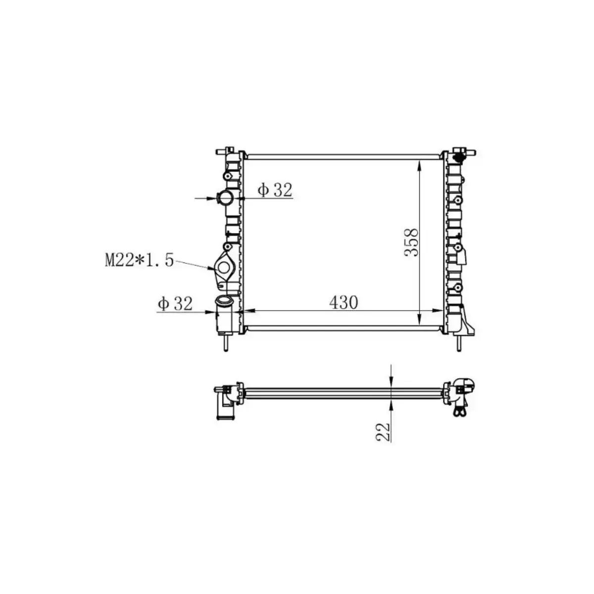 7700838134 RADYATOR CLIO II LOGAN 04>KANGO 01>MEGANE 96>1.4 1.61.5D 1.9 (KLIMASIZ+MEK) (430x358x22) ORIS