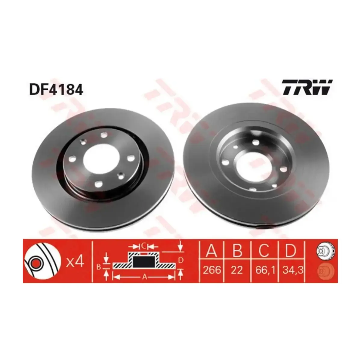 DF4184 ON FREN DİSKI HAVALI CORSA F-301-307-206-207-PARTNER-BERLINGO-C-ELYSEE-C2-C3 02=>C5-C4 CROSSLAND X-D TRW