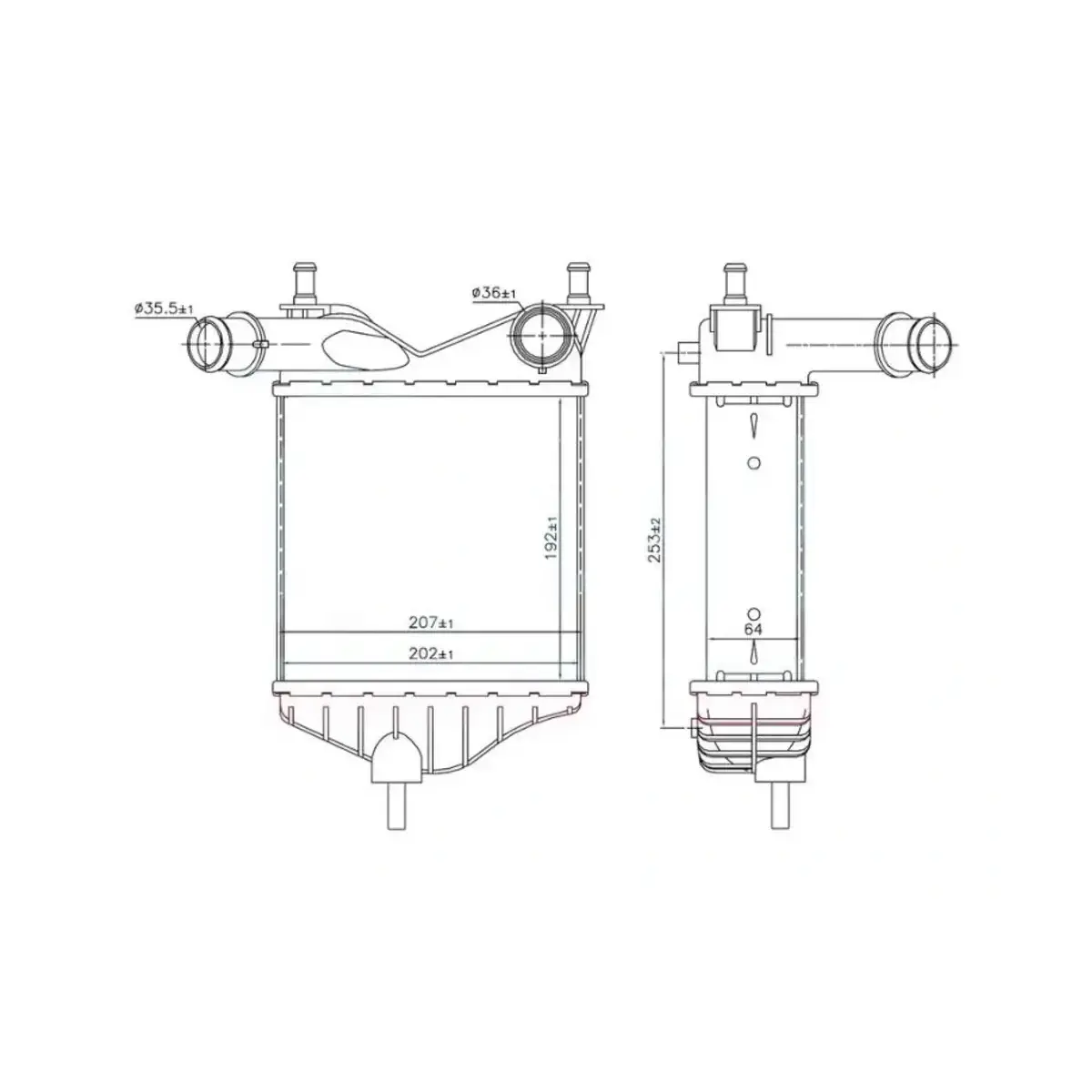 46836770 TURBO RADYATORU (INTERCOOLER) IDEA 1.3 MJTD 2004> PUNTO 1.3 MJTD 99> 96703 A M (192X202X64) ORIS