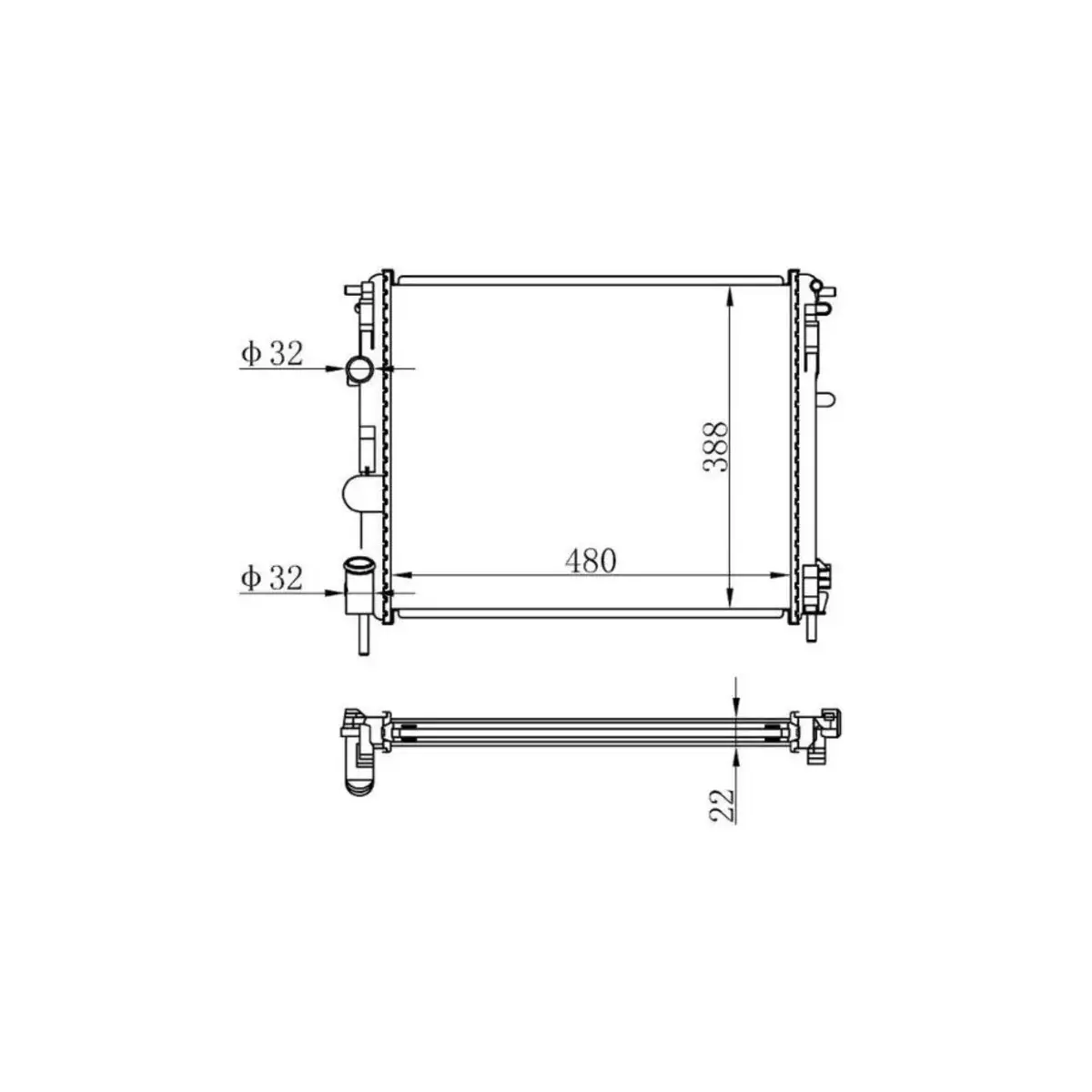 7700430784 RADYATOR CLIO II KANGO 97> 1.2 (D7F) (MEK+AC) (480x388x22) ORIS