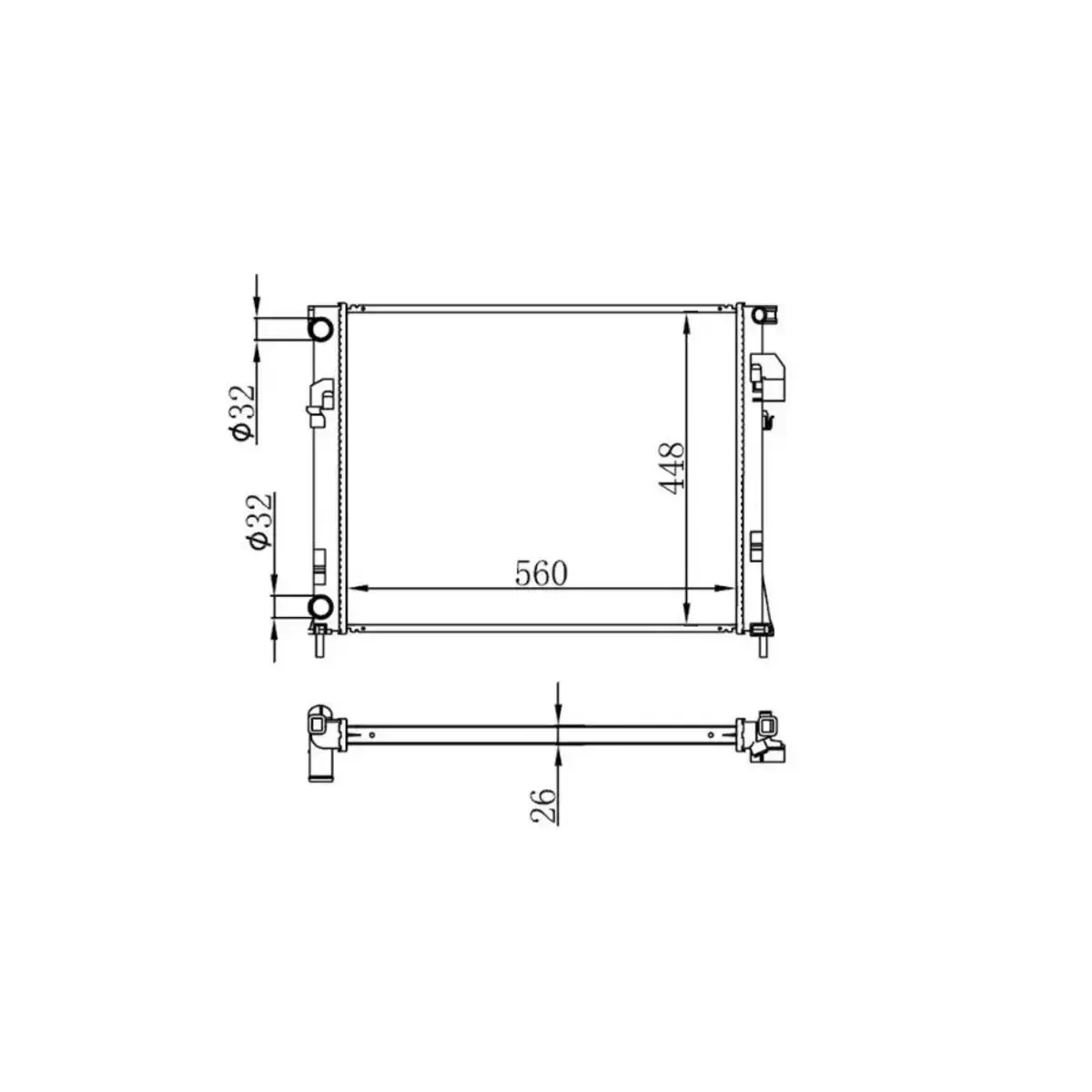2140000QAS RADYATOR TRAFIC II VIVARO 01> 1.9DTI (KLIMASIZ+MEK) (560x448x26) ORIS