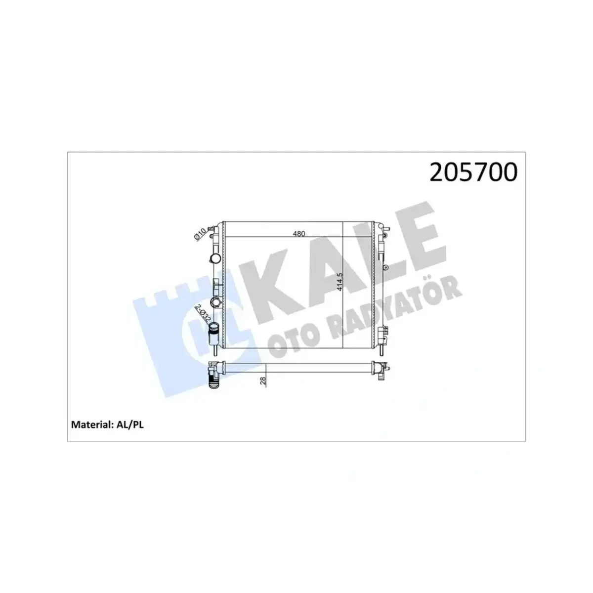 7700428658 SU RADYATORU CLIO II-KANGO-LOGAN1.9 D (KLİMASIZ+MEK)(480x414.5x28) KALE