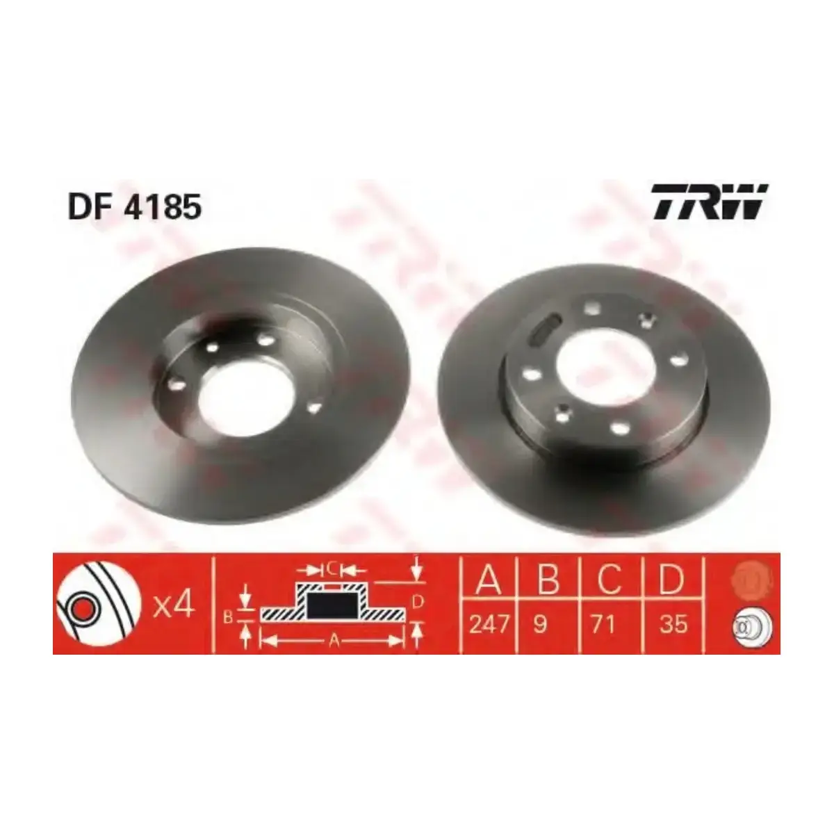 DF4185 FREN DISKI ARKA DELIKSIZ PARTNER-BERLINGO 96>P307 00>1007 1.6 07>C3 02>C2 03> XSARA 99> (247x9x4DL) TRW