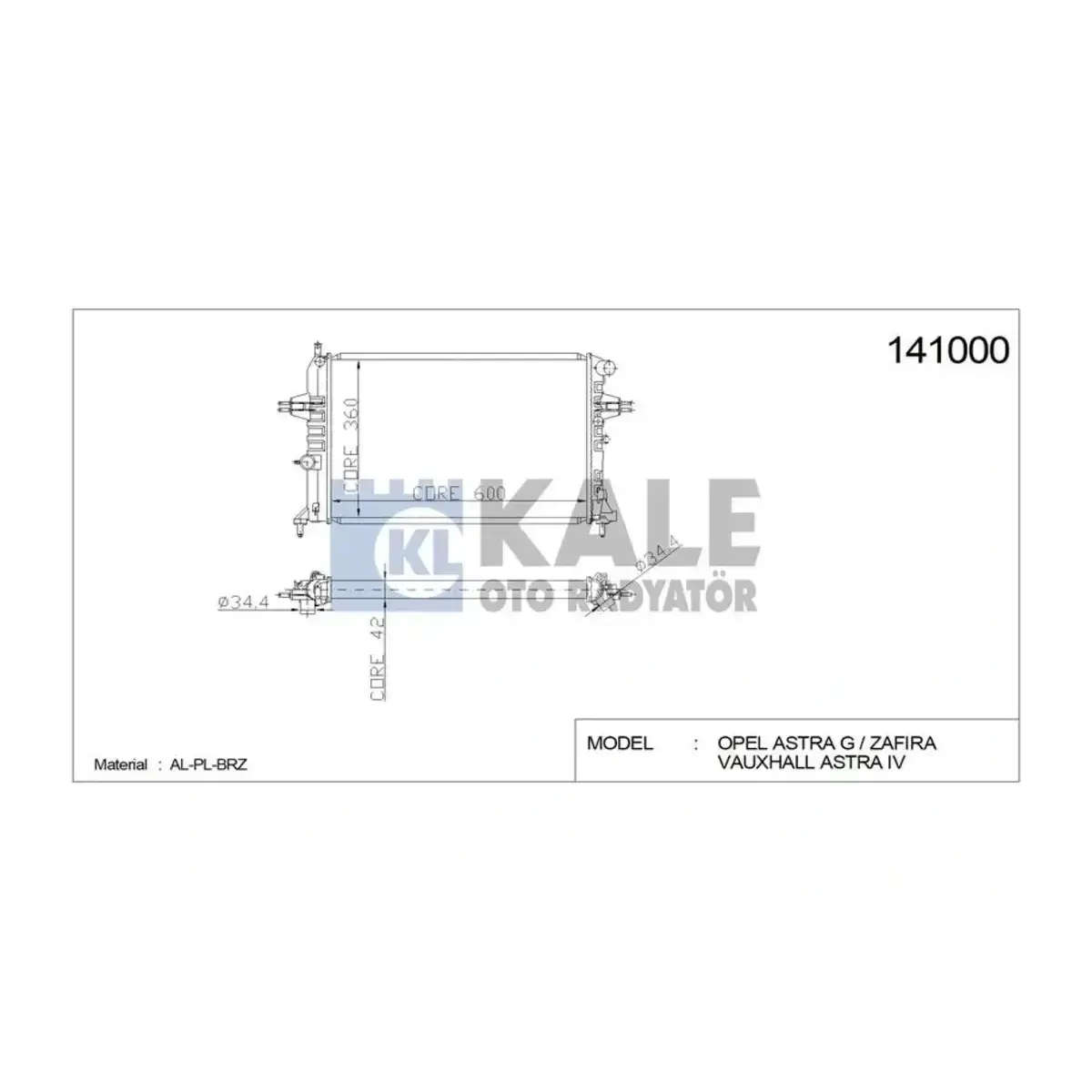 1300198 RADYATOR ASTRA G 1.7TD (MT) AL/PL/BRZ KALE