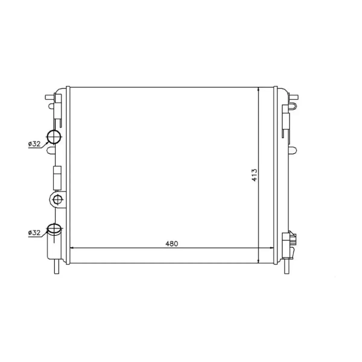 7700428082 SU RADYATORU CLIO II-KANGO-LOGAN1.5 DCI-1.6 16V-1.9 DTI-K4M(AC+MEK)(480x414.5x23) ORIS