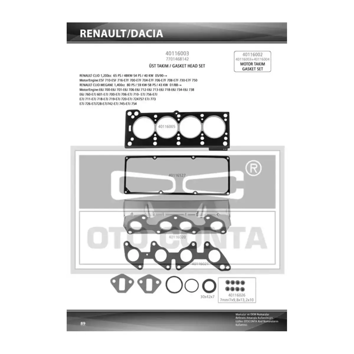 7701468142 MOTOR UST TAKIM CONTA R19 SKT KECELI E6J E7J OTOCONTA