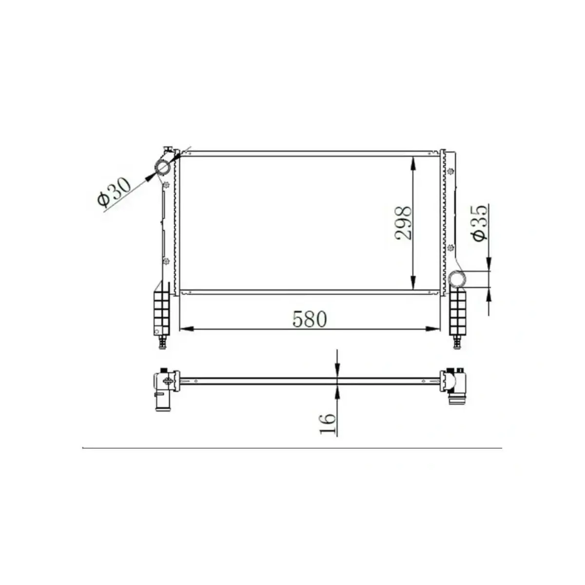 46749000 RADYATOR DOBLO 01> 1.2 1.6 16V 1.9D (MEK+KLIMASIZ) (580x298x16) ORIS