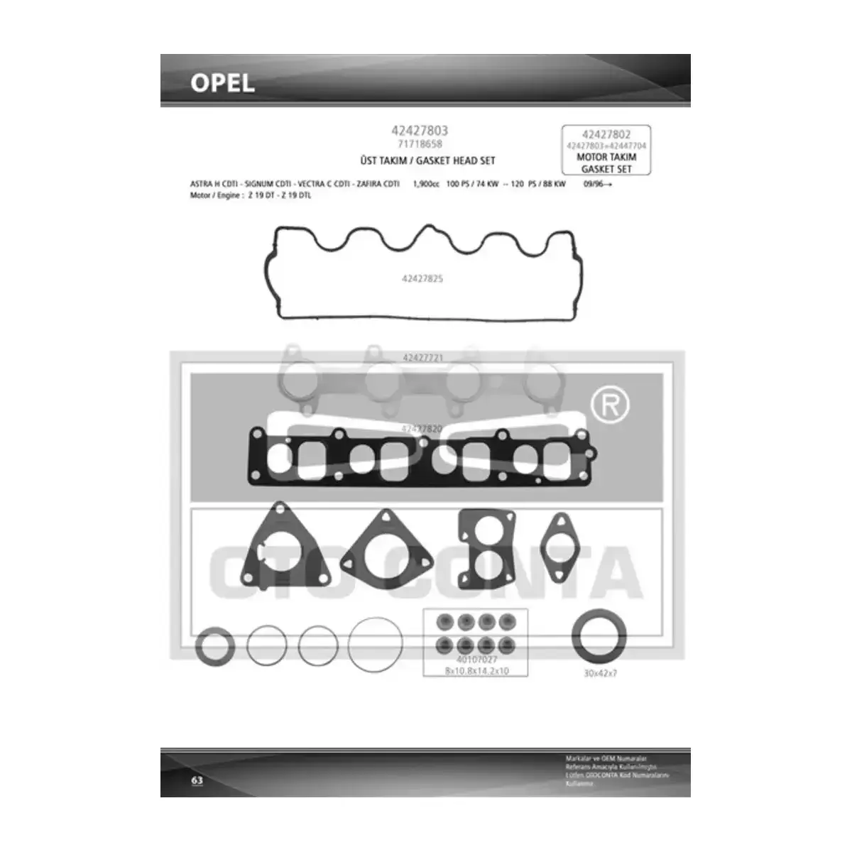 71718658 UST TAKIM CONTA SKT KECELI SUBAP LASTIKLI SKCSIZ DOBLO 1.9JTD OTOCONTA
