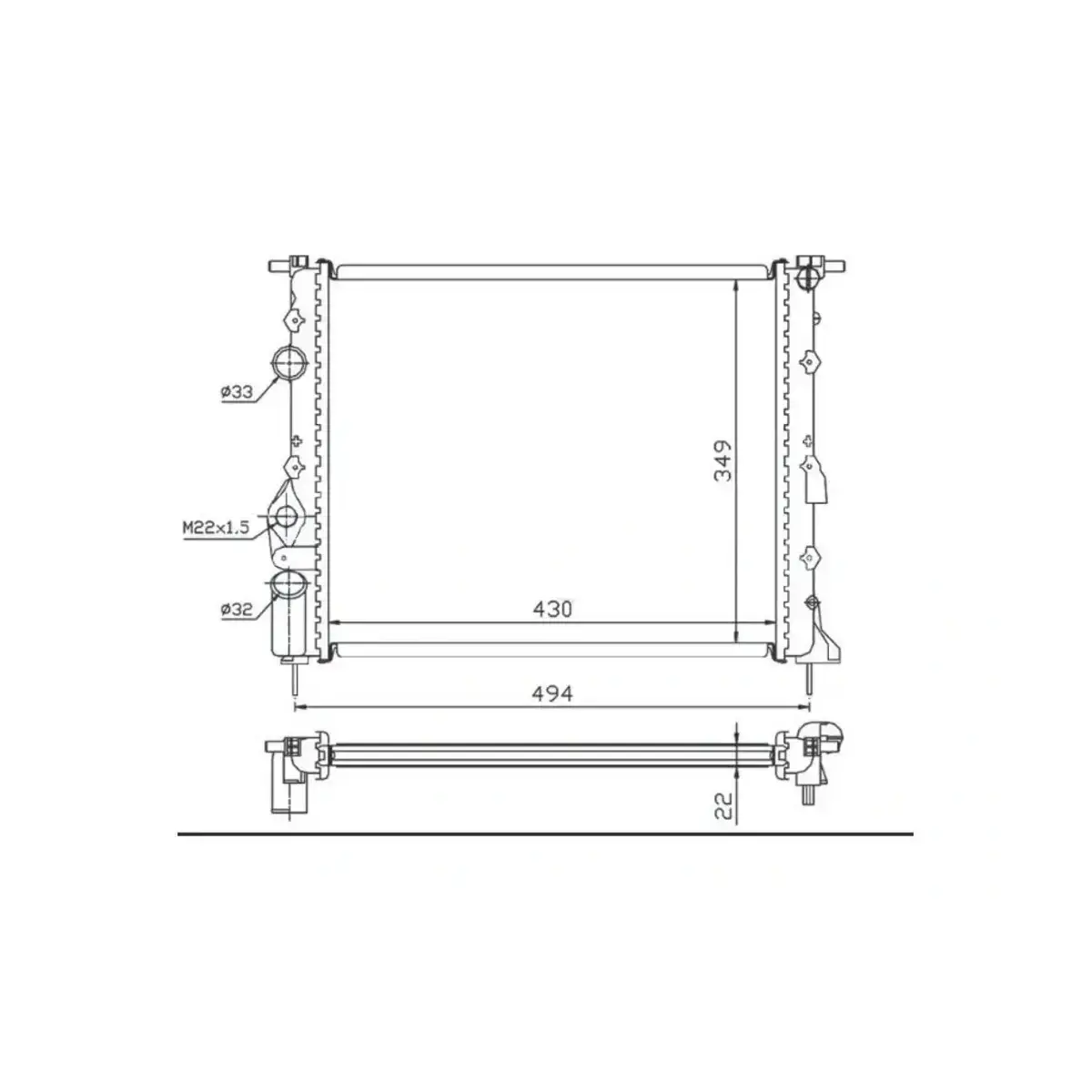 7700838134 RADYATOR CLIO II LOGAN 04>KANGO 01>MEGANE 96>1.4 1.61.5D 1.9 (KLIMASIZ+MEK) (430x377x23) ORIS
