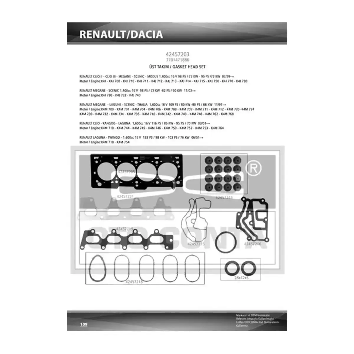 7701471886 UST TAKIM CONTA MEGANE 1.4 1.6 16V K4M SKT KECELI OTOCONTA